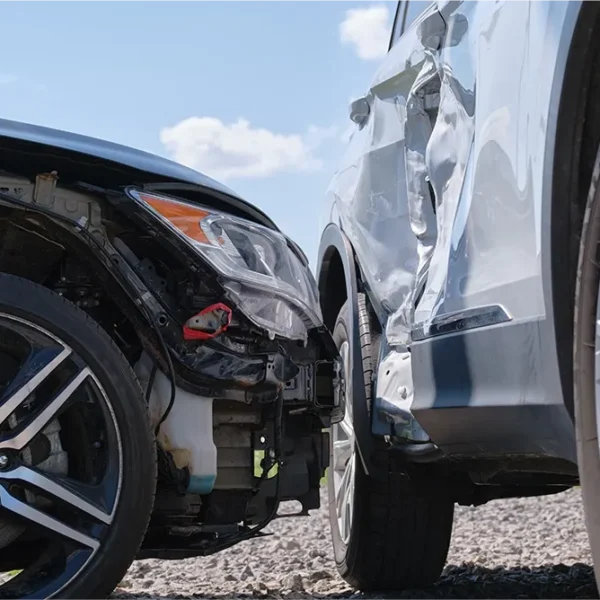Two cars after a collision. The body shop will conduct a pre-repair and post-repair diagnostic scan.